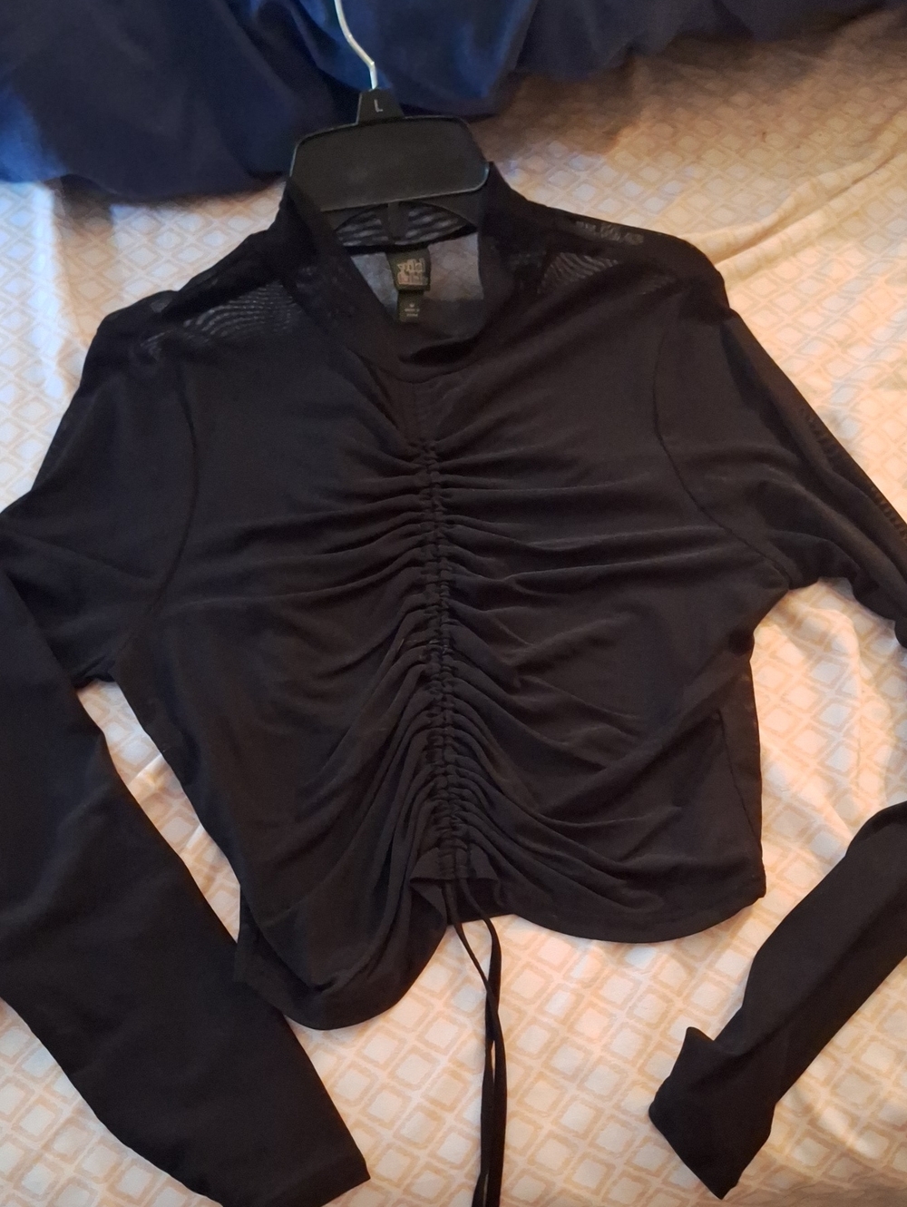 Wild Fable - Black Sheer Ruched Long Sleeve Crop Top